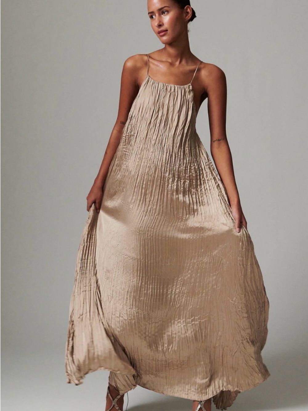 Day Birger et Mikkelsen Crinkle Slip Maxi Dress in Tan size US 10 NWT - Picture 2 of 4